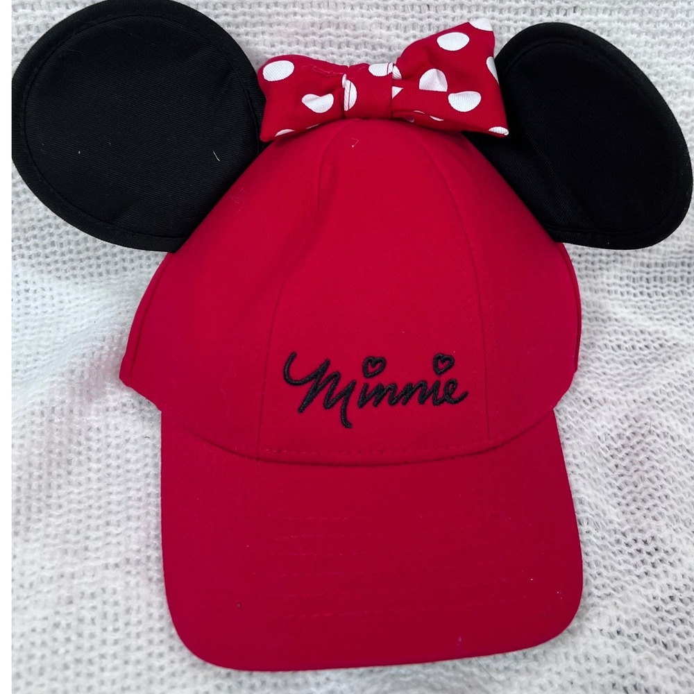 Disney Minnie Mouse Monogrammed Red‎ Cap Women Ears Polka Dot Bow Nice! Preowned